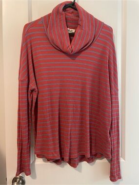 Listicle Orange& Light Blue Striped Cowl Neck Sweater